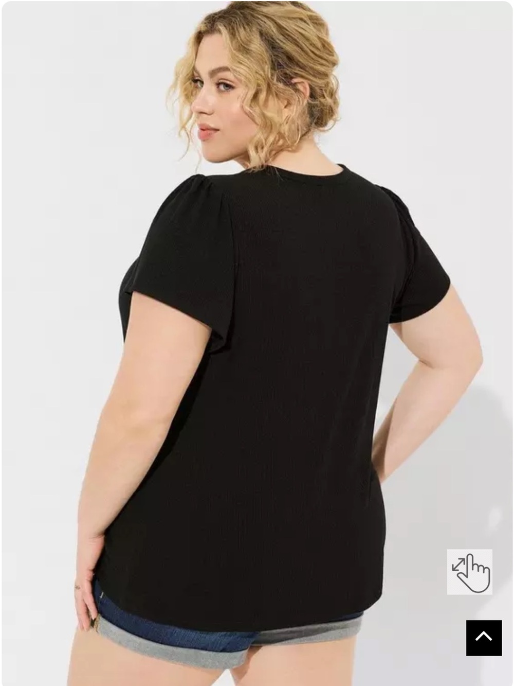 GUC torrid Texture Jersey Crew Neck Flutter Sleeve Crochet Top - Picture 4 of 12